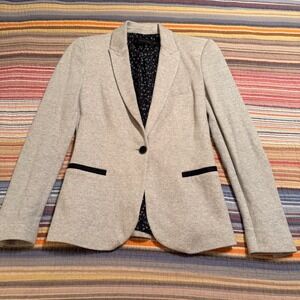 ZARA‎ BASIC Women Light Gray Textured Blazer with Navy Floral Lining Size S